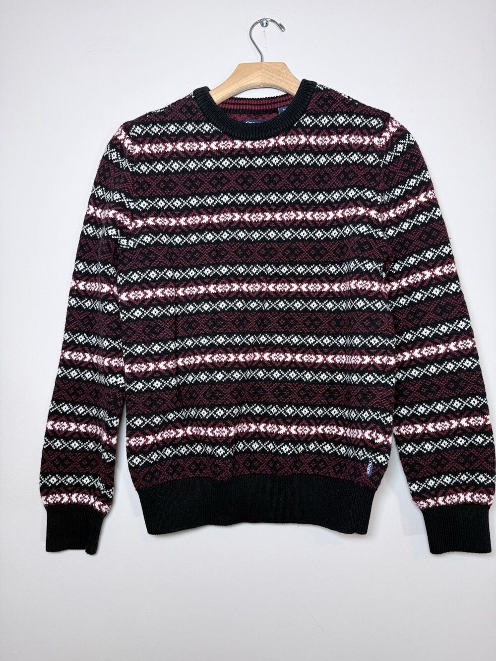Chaps S Mens Sweater Black Fair Isle Mock Neck Long Sleeve Pullover